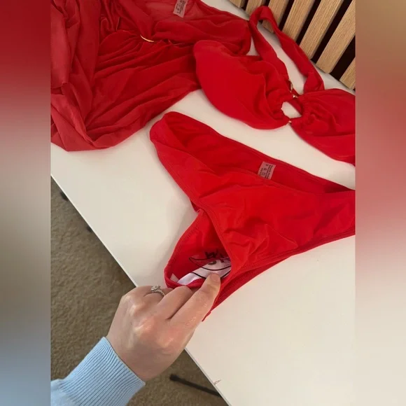 Red Bikini Set 3 pc with bikini cover NWT - Picture 6 of 6